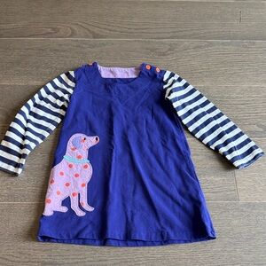 Striped Sleeve Dress with Dog Design